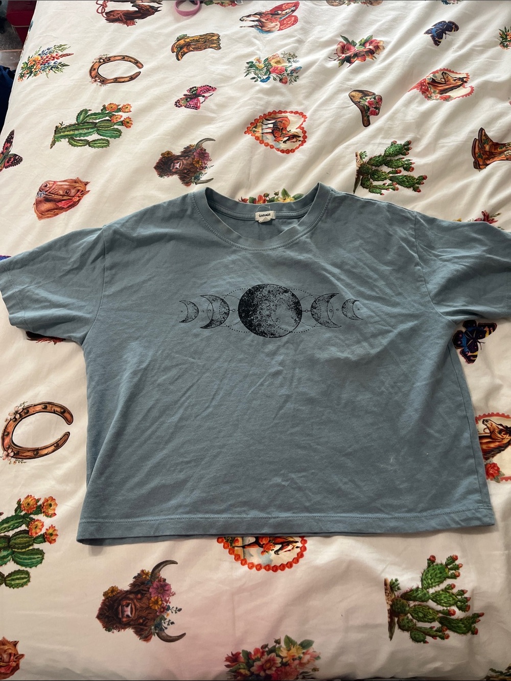 Garage Blue Crescent Moon Graphic Crop Top